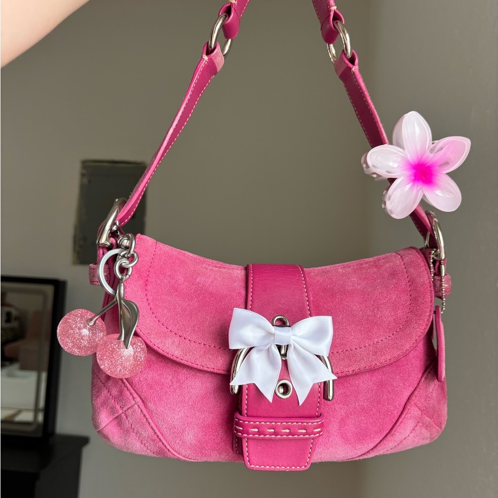 Vintage Coach Pink Suede Soho Shoulder Bag